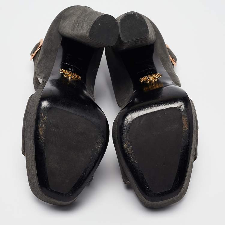 Pre Owned Prada Grey Suede Platform Ankle Strap Sandals Size 39