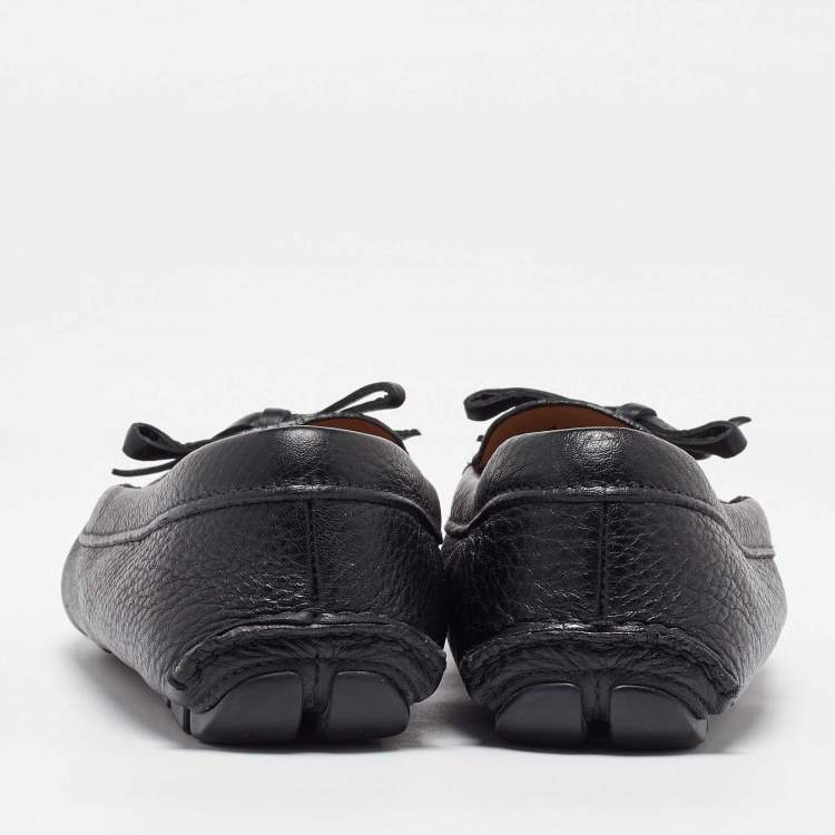 Pre Owned Prada Black Leather Bow Loafers Size 37.5