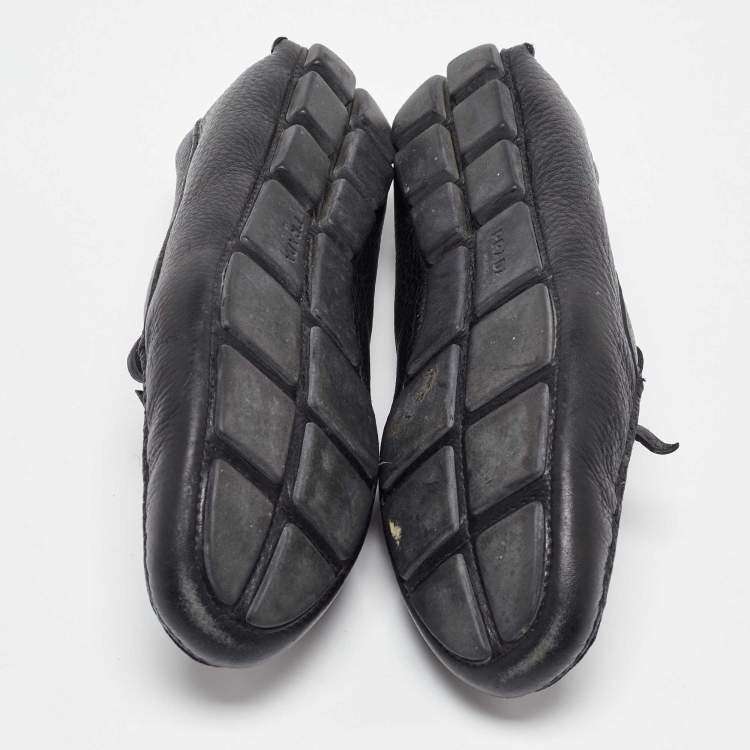 Pre Owned Prada Black Leather Bow Loafers Size 37.5