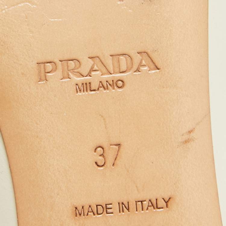 Pre Owned Prada Cream/Black Leather Cap Toe Ballet Flats Size 37