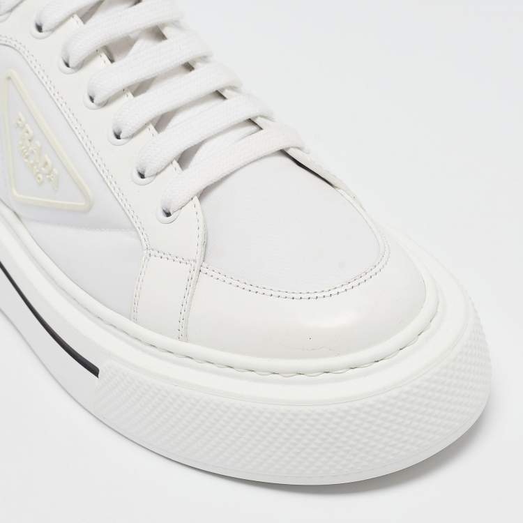 Pre Owned Prada White Leather and Nylon Lace Up Sneakers Size 39