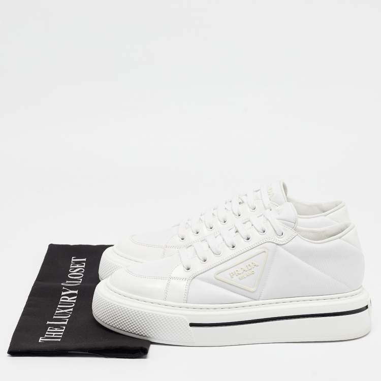 Pre Owned Prada White Leather and Nylon Lace Up Sneakers Size 39
