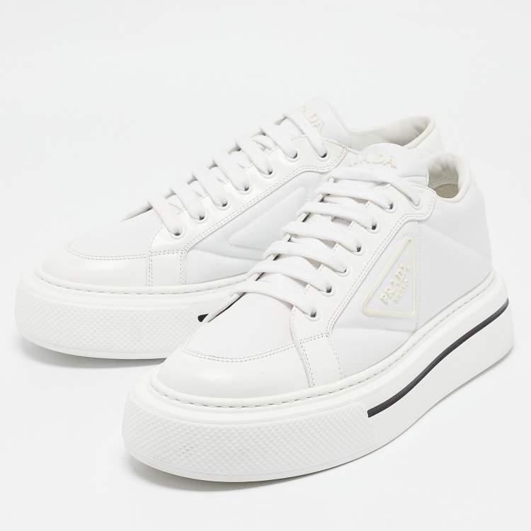Pre Owned Prada White Leather and Nylon Lace Up Sneakers Size 39