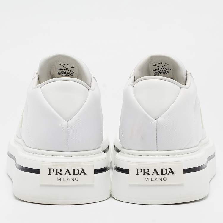 Pre Owned Prada White Leather and Nylon Lace Up Sneakers Size 39