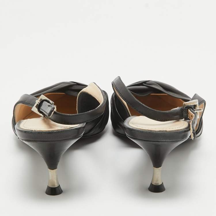 Pre Owned Prada Black Leather Knotted Slingback Pumps Size 38