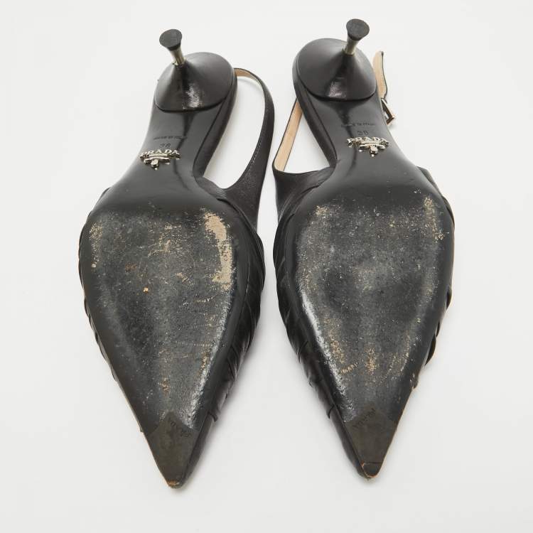 Pre Owned Prada Black Leather Knotted Slingback Pumps Size 38