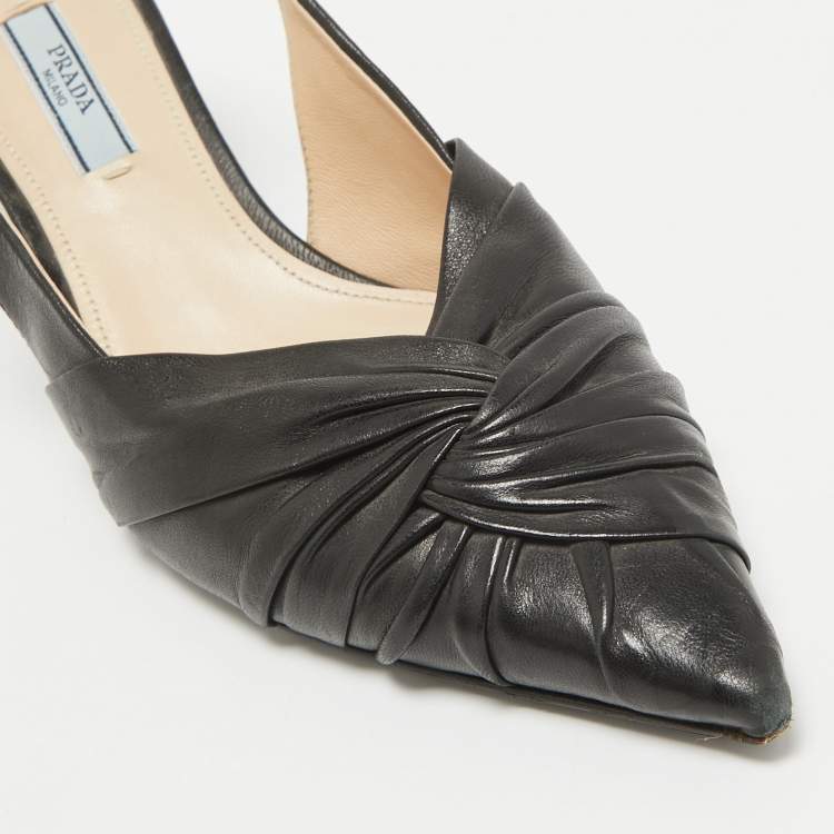 Pre Owned Prada Black Leather Knotted Slingback Pumps Size 38