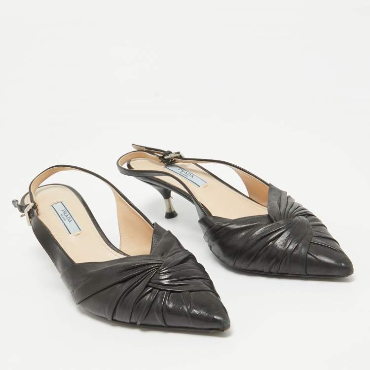 Pre Owned Prada Black Leather Knotted Slingback Pumps Size 38
