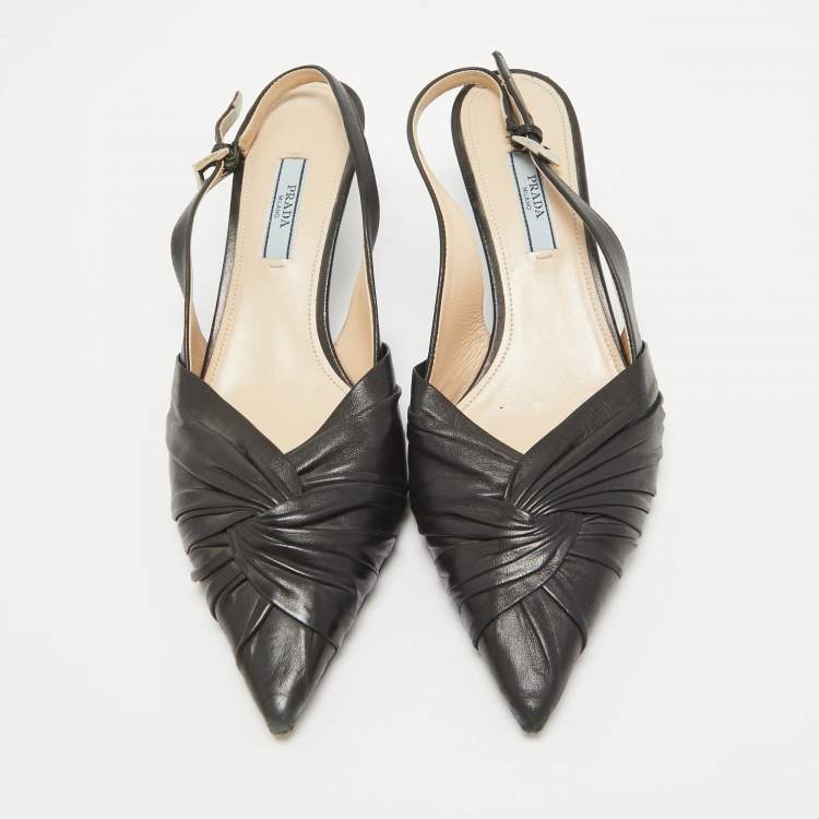 Pre Owned Prada Black Leather Knotted Slingback Pumps Size 38