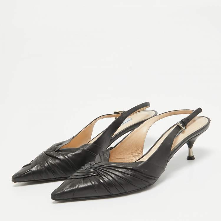 Pre Owned Prada Black Leather Knotted Slingback Pumps Size 38