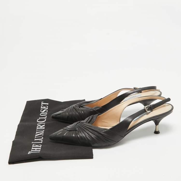 Pre Owned Prada Black Leather Knotted Slingback Pumps Size 38