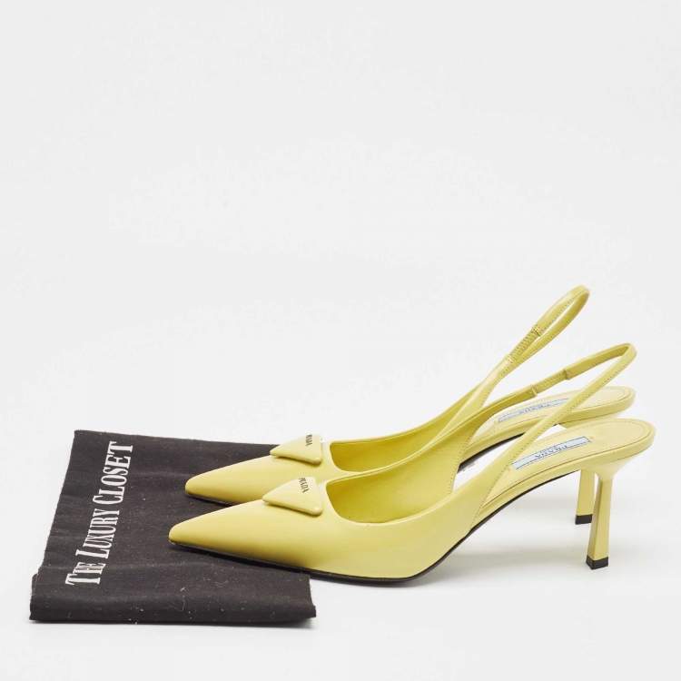 Pre Owned Prada Green Patent Pointed Toe Slingback Pumps Size 39
