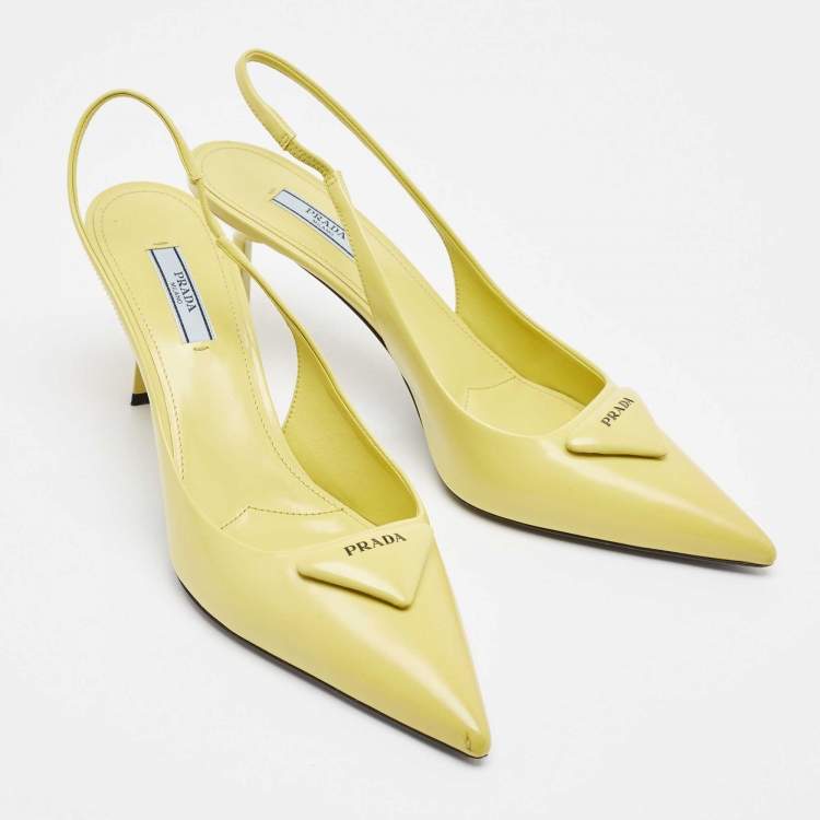 Pre Owned Prada Green Patent Pointed Toe Slingback Pumps Size 39