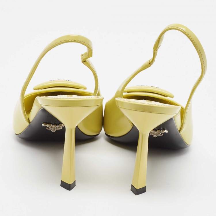 Pre Owned Prada Green Patent Pointed Toe Slingback Pumps Size 39