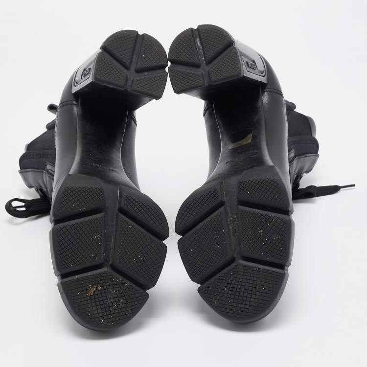 Pre Owned Prada Black Leather Ankle Length Boots Size 39.5