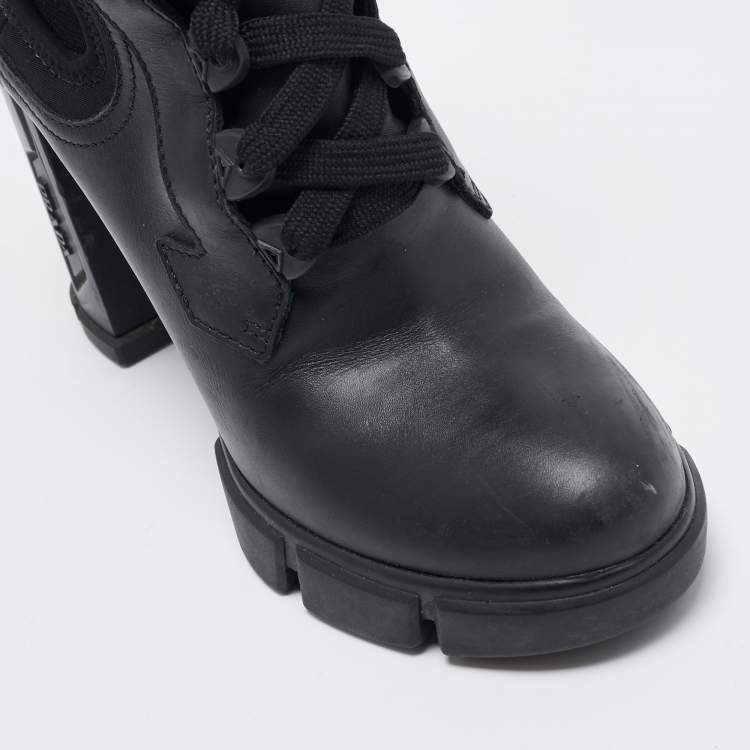 Pre Owned Prada Black Leather Ankle Length Boots Size 39.5