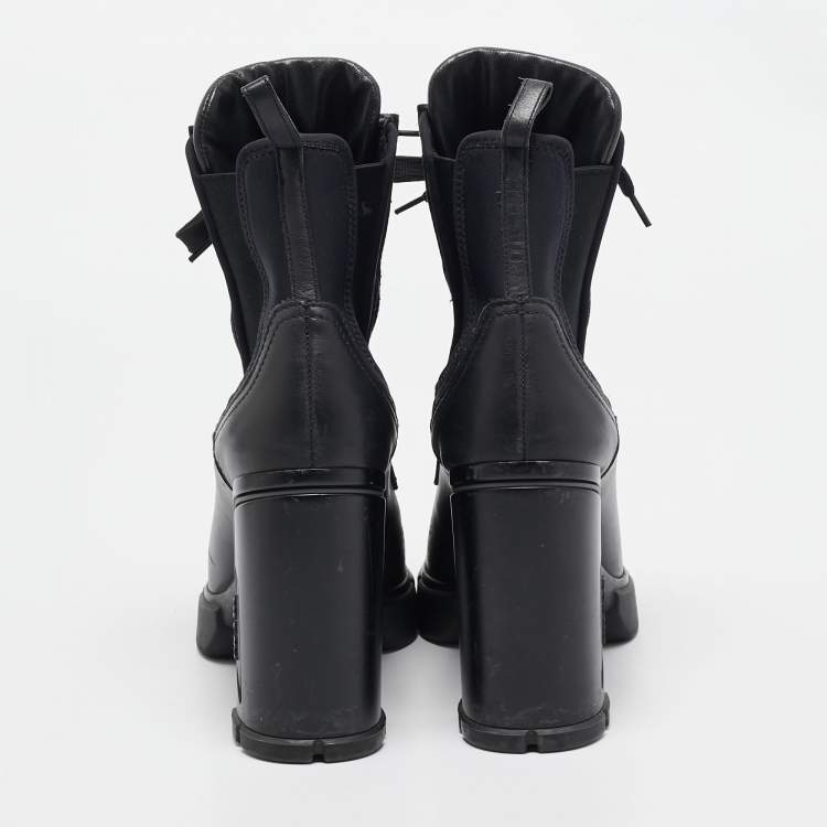 Pre Owned Prada Black Leather Ankle Length Boots Size 39.5