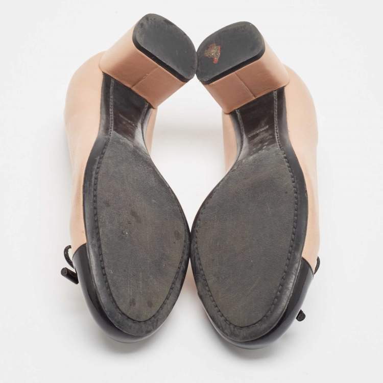 Pre Owned Prada Pink/Black Leather and Patent Bow Pumps Size 36.5