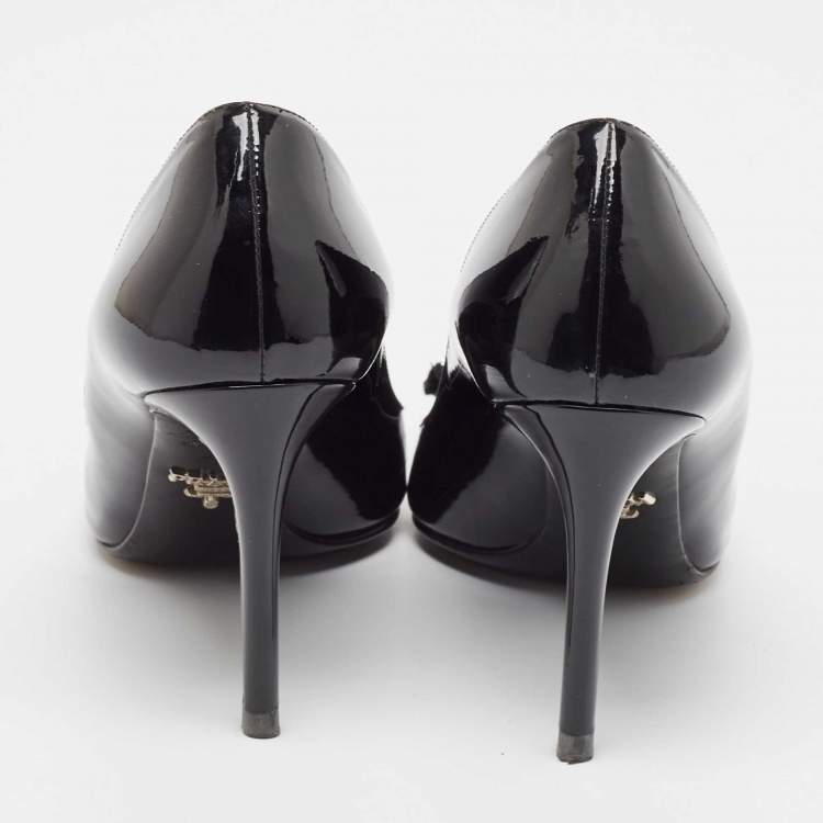 Pre Owned Prada Black Patent Leather Crystal Embellished Pointed Toe Pumps Size 38