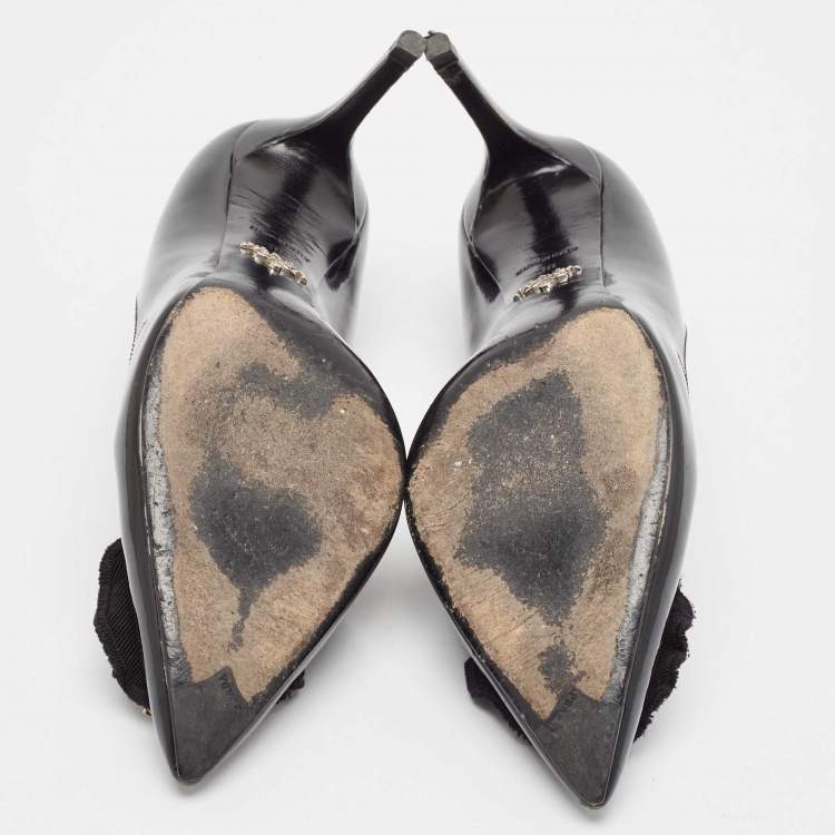 Pre Owned Prada Black Patent Leather Crystal Embellished Pointed Toe Pumps Size 38