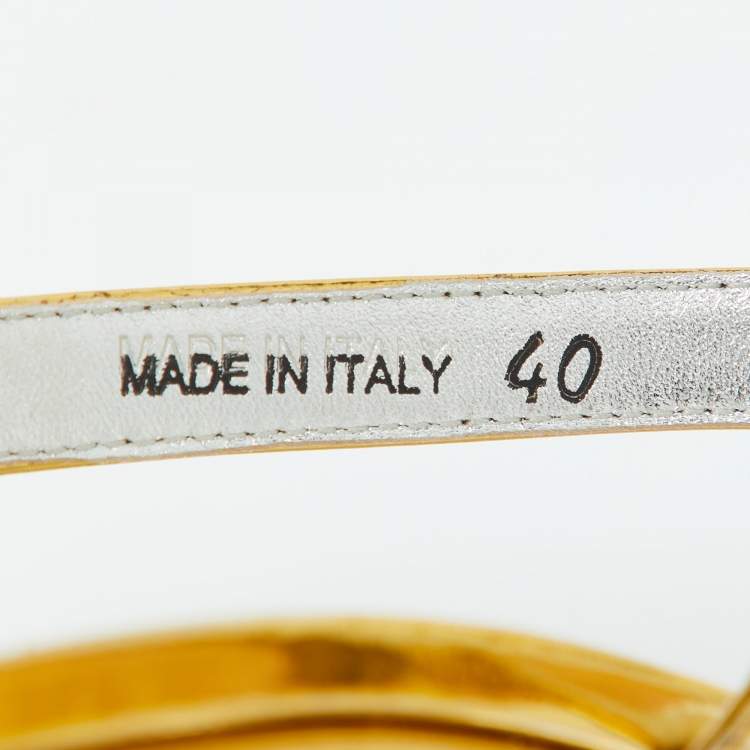 Pre Owned Prada Gold Laminated Leather Platform Block Heel Sandals Size 40