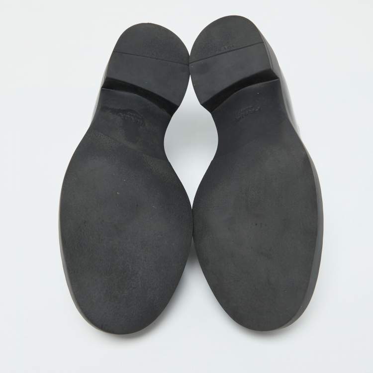 Pre Owned Prada Black Brushed Leather Slip On Loafers Size 39.5
