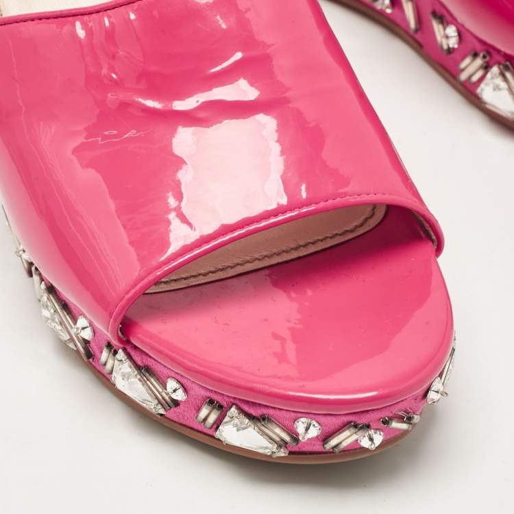 Pre Owned Prada Pink Patent Leather Embellished Wedge Sandals Size 39