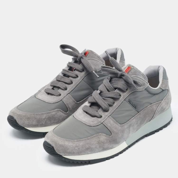 Prada Grey Nylon and Suede Lace Up Sneakers Size 41 Prada | TLC