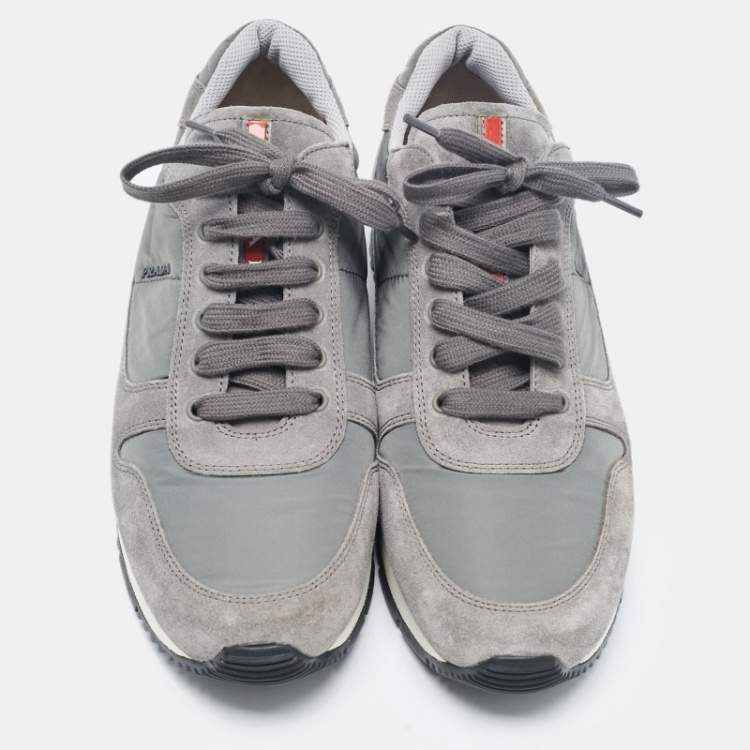Pre Owned Prada Grey Nylon and Suede Lace Up Sneakers Size 41