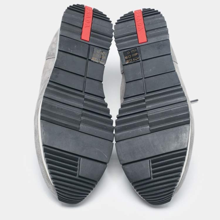 Pre Owned Prada Grey Nylon and Suede Lace Up Sneakers Size 41