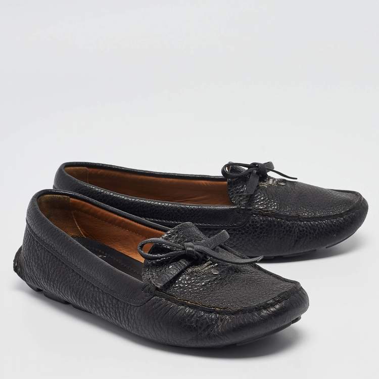 Pre Owned Prada Black Leather Slip On Loafers Size 35