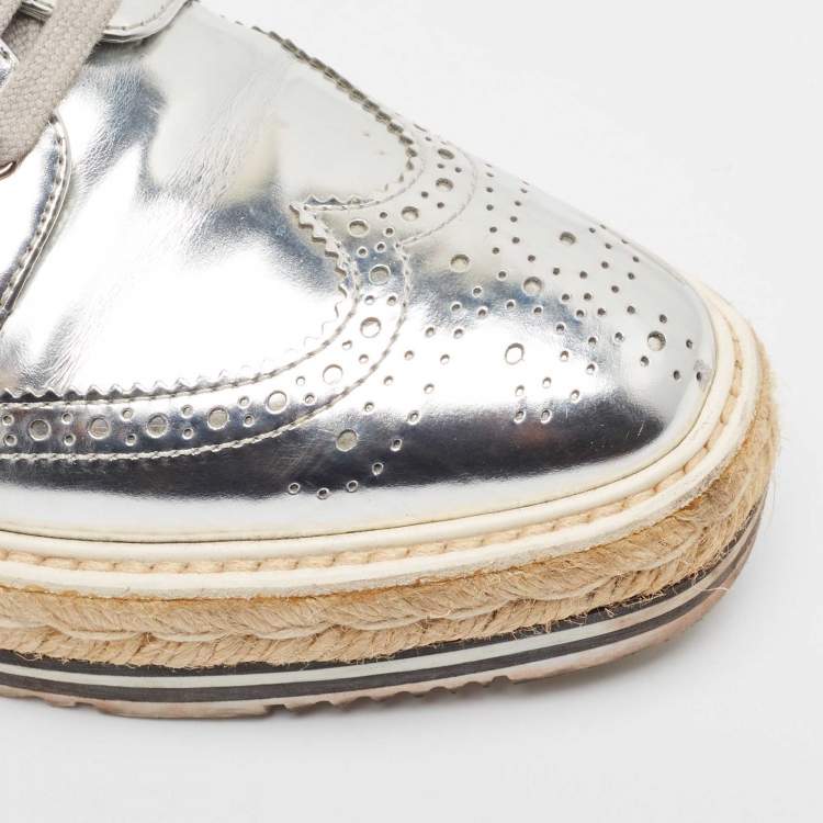Pre Owned Prada Silver Leather Brogues Oxford Sneakers Size 38