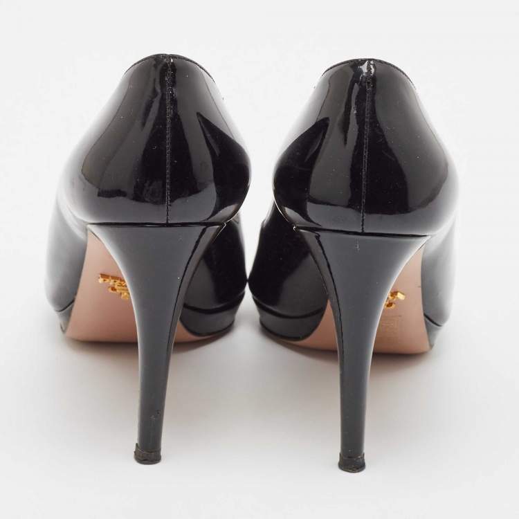 Pre Owned Prada Black Patent Leather Peep Toe Platform Pumps Size 39