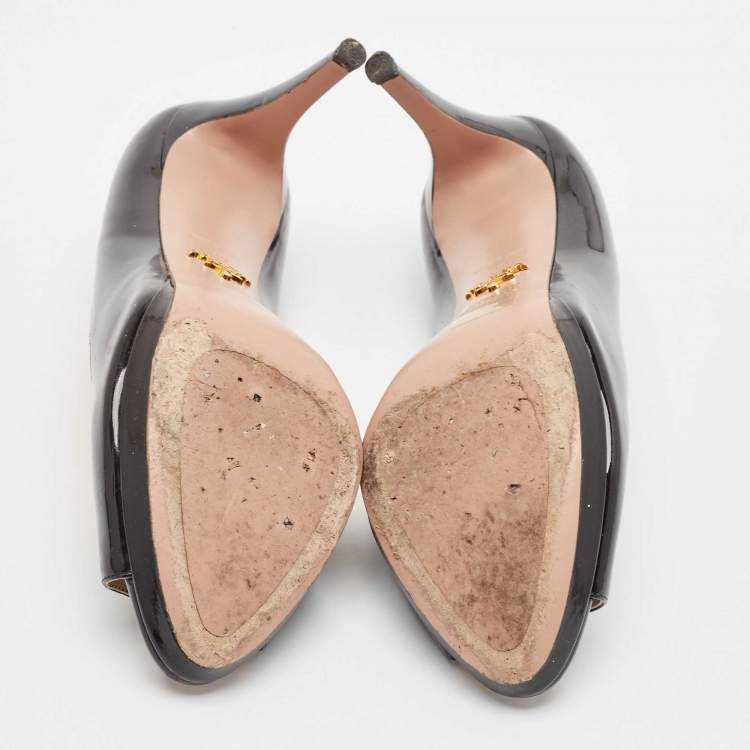 Pre Owned Prada Black Patent Leather Peep Toe Platform Pumps Size 39