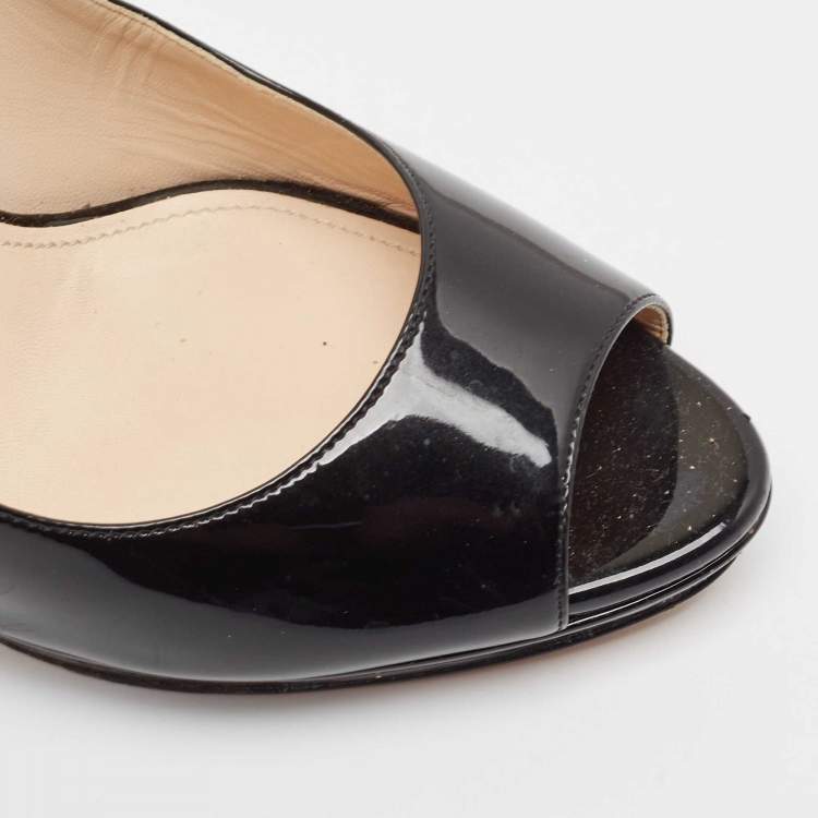 Pre Owned Prada Black Patent Leather Peep Toe Platform Pumps Size 39