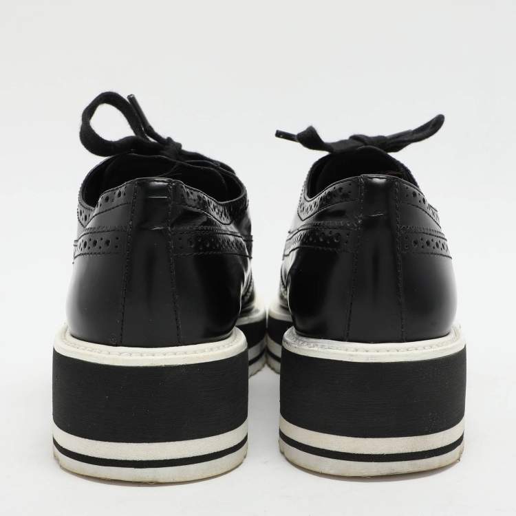 Pre Owned Prada Black Brogue Leather Derby Low Top Sneakers Size 39