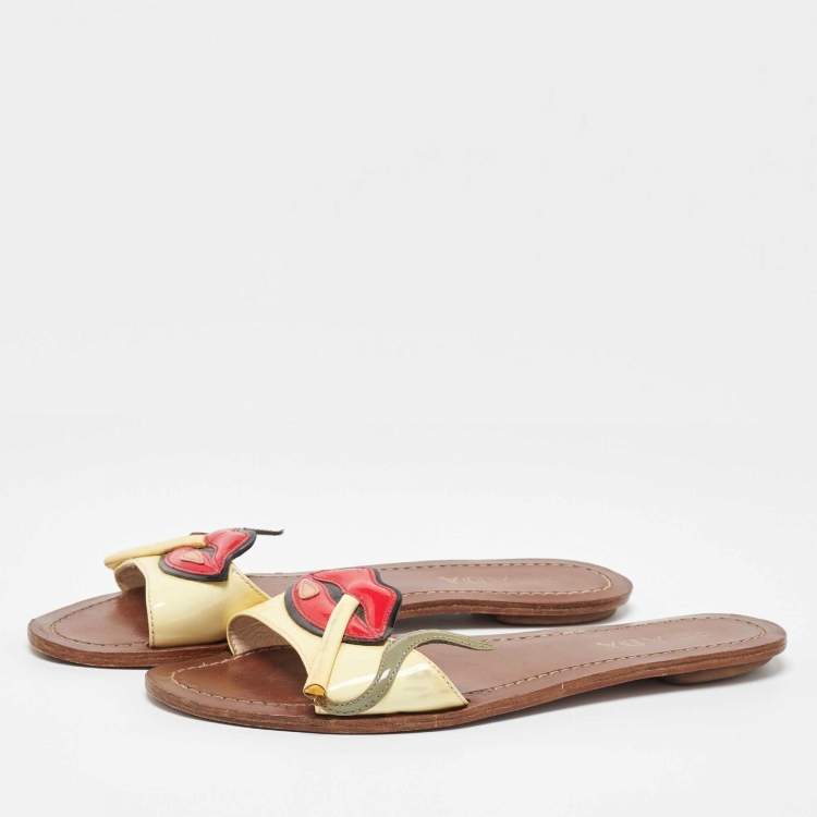 Pre Owned Prada Multicolor Patent Leather Smokings Lips Flats Slides Size 36