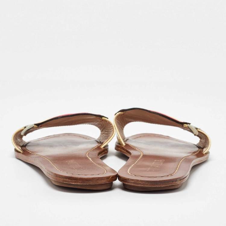 Pre Owned Prada Multicolor Patent Leather Smokings Lips Flats Slides Size 36