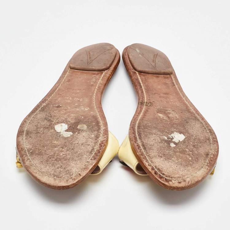 Pre Owned Prada Multicolor Patent Leather Smokings Lips Flats Slides Size 36