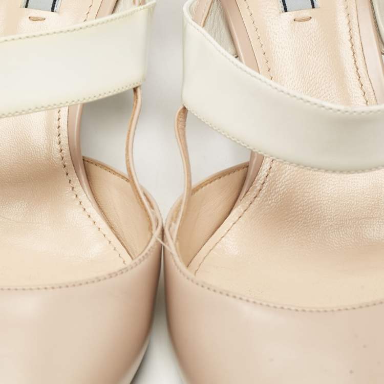 Pre Owned Prada Beige/White Leather Slingback Pumps Size 40.5