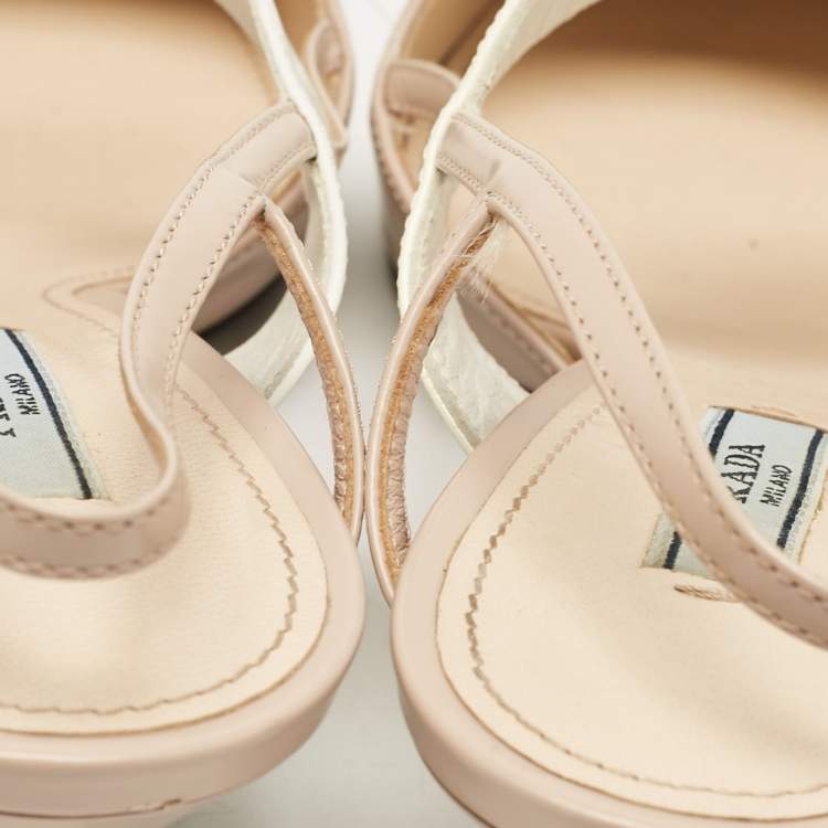 Pre Owned Prada Beige/White Leather Slingback Pumps Size 40.5