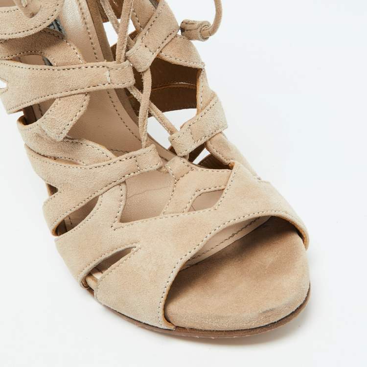 Pre Owned Prada Beige Suede Ankle Strap Sandals Size 35