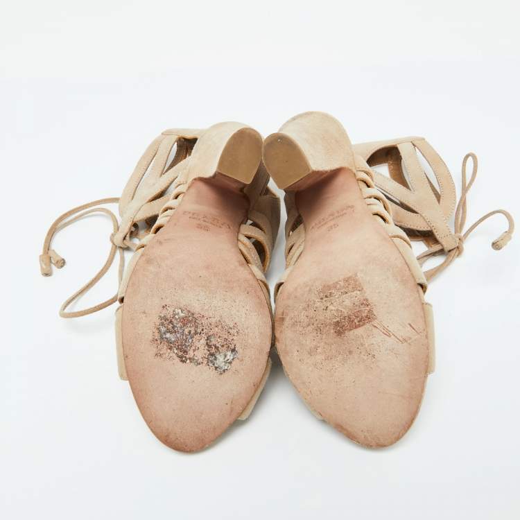 Pre Owned Prada Beige Suede Ankle Strap Sandals Size 35