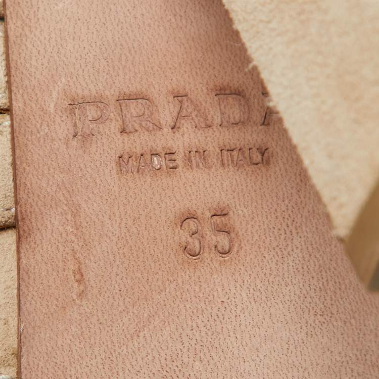 Pre Owned Prada Beige Suede Ankle Strap Sandals Size 35