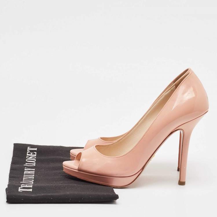 Pre Owned Prada Pink Patent Leather Peep Toe Platform Pumps Size 37.5