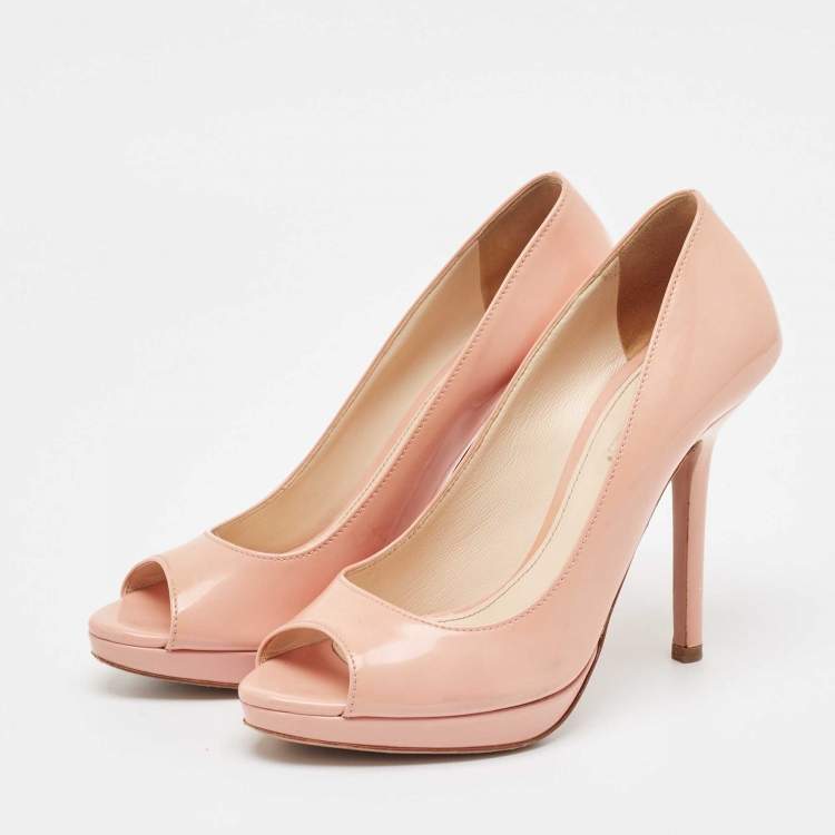 Pre Owned Prada Pink Patent Leather Peep Toe Platform Pumps Size 37.5