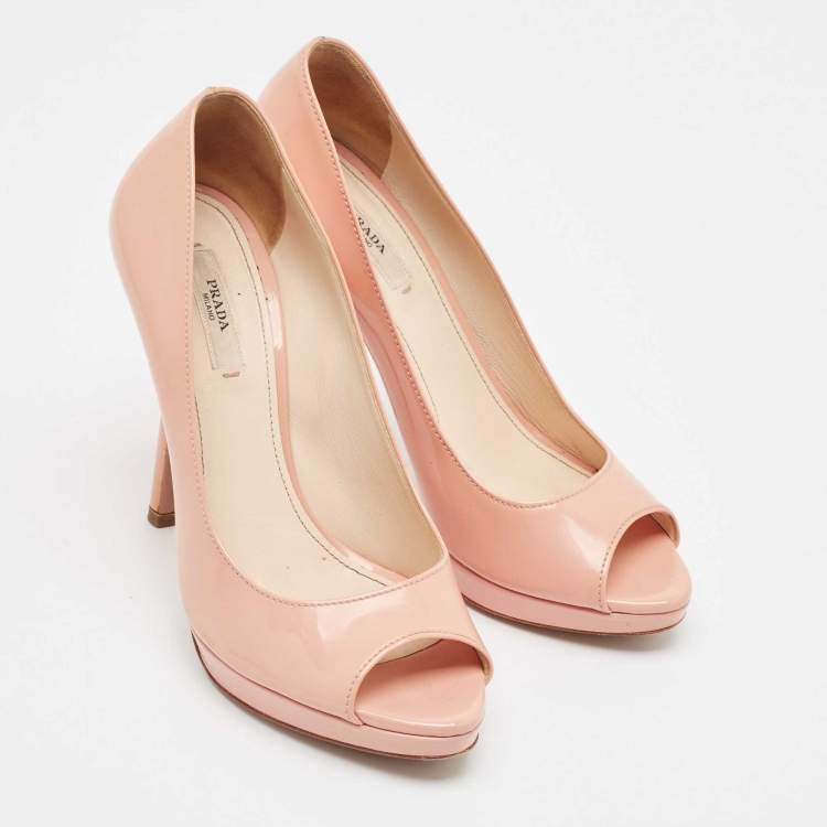 Pre Owned Prada Pink Patent Leather Peep Toe Platform Pumps Size 37.5