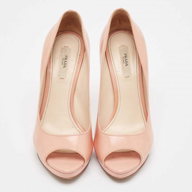 Pre Owned Prada Pink Patent Leather Peep Toe Platform Pumps Size 37.5
