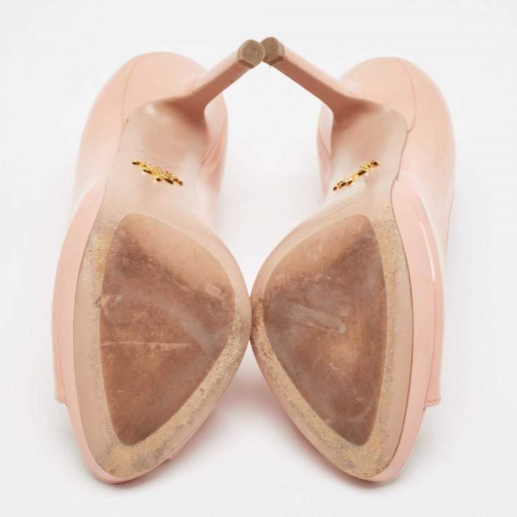 Pre Owned Prada Pink Patent Leather Peep Toe Platform Pumps Size 37.5