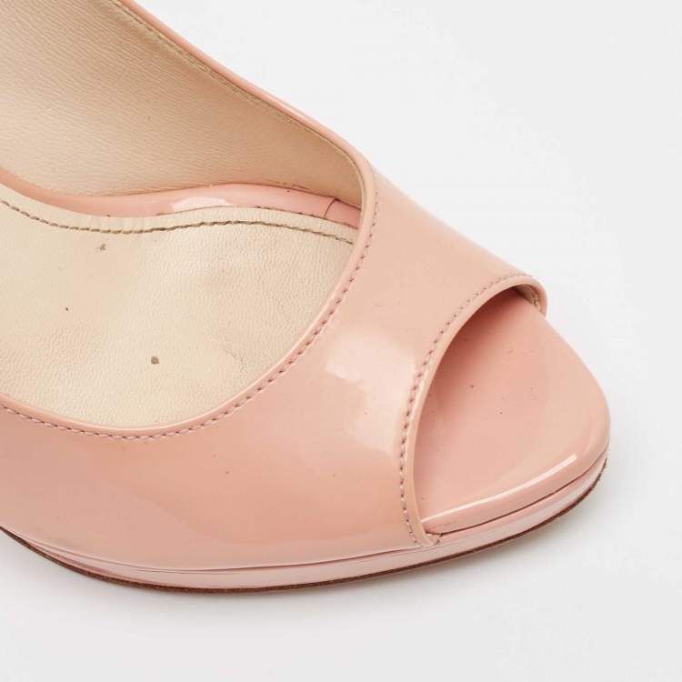 Pre Owned Prada Pink Patent Leather Peep Toe Platform Pumps Size 37.5